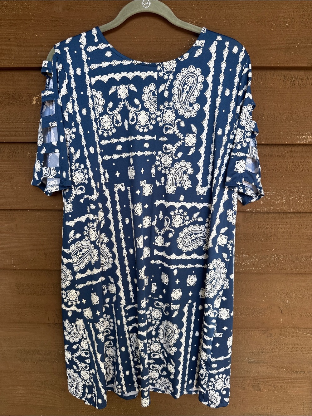 Ruby Rd. Navy and White Sleeve Accents Paisley Midi Dress size Large